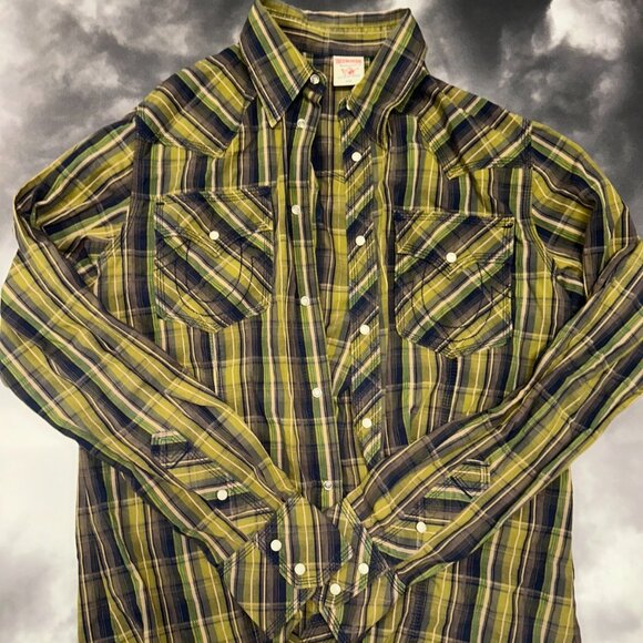 True Religion Mens Multicolor Plaid Pearl Snap Front Western Shirt Size XX-Large - Picture 1 of 12